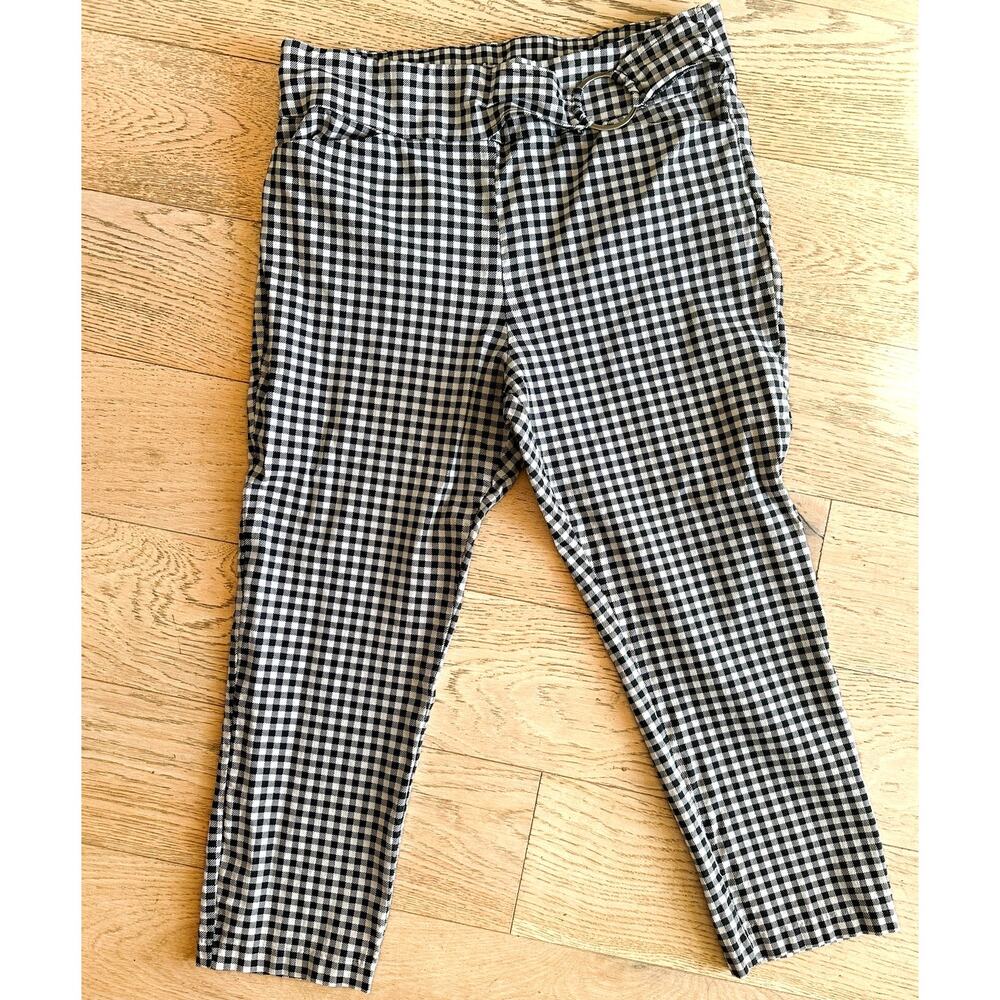 Y2K Maurices Black White Gingham Capri Pants Stretch Belted High Rise XL